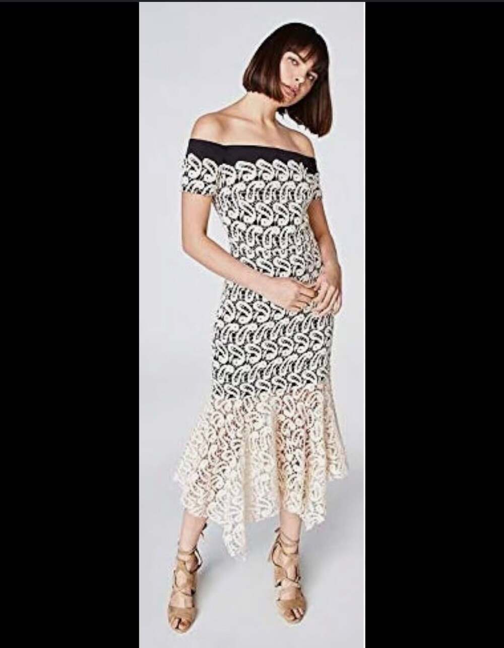 Nicole Miller Collection White Black Lace Overlay Dress Size 8